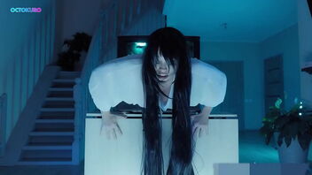 Sadako’s ample caboose is stuck in the TV and she wants to get it out.