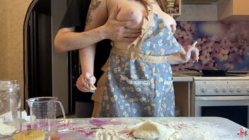 A homemade video of a white girl eating cake made from cum in a missionary position.