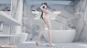 3D animated nude dance in the style of TikTok with Azur Lane's Zhenhai girl