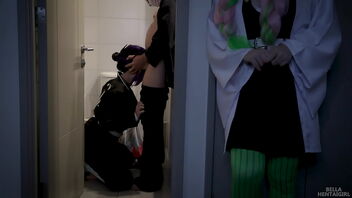 Mitsuri accidentally catches Tanjiro and Shinobu being intimate in the bathroom.