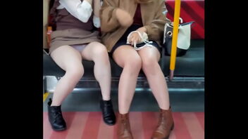 Beautiful Japanese girls revealing themselves on the train