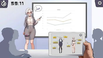 A woman with silver hair uses a vibrator during a lecture in this new hentai game.