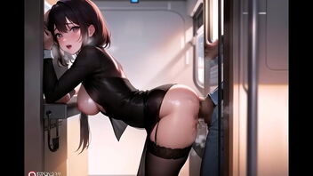 Public train venture with moist and shaved pussy and ass plowing in anime style