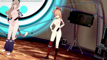 3D porn video of Genshin Impact characters in MMD format with TIMBER's Kesha.