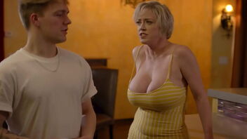 Stepmother with big natural boobs attempts to seduce her stepson.