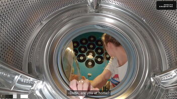 Step-sister gets stuck in the washing machine and has to be rescued.