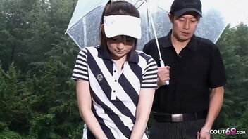 Young Japanese college girl tempted by aged golf instructor for sex