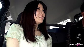 Madoka Araki’s hairy pussy and Chinese look seduces a stranger in a car.