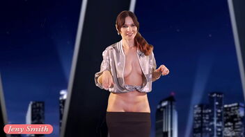 Hot brunette TV hostess strips on live TV during a news broadcast.