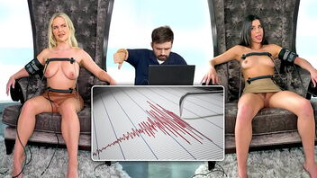 A mature and a teenage adult actress partake in a lie detector test in a porn movie.