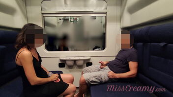 A student risks getting in trouble and gets a mouthful of cum on a public train.