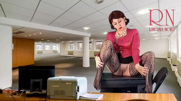 Secretarial staff in hot office scene with high heels and stockings.