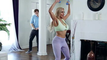 Stepson seduces stepmother while she is working out in tight leggings.