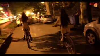 Public nudity with my stepsister in the city on a bike