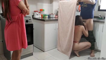 Stepaunt is a slut and that is why she does not mind me having bang-out with her stepdaughter in the kitchen.